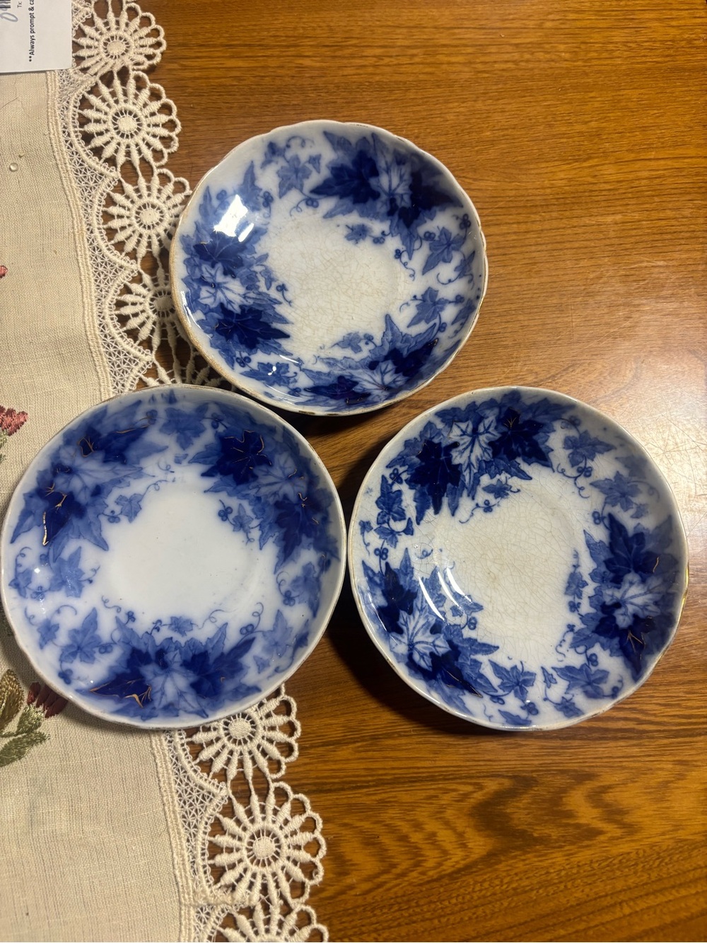 Antique French Sarreguemines U&C Bryonia Flow Blue Plates – Set of 3 – c.1890